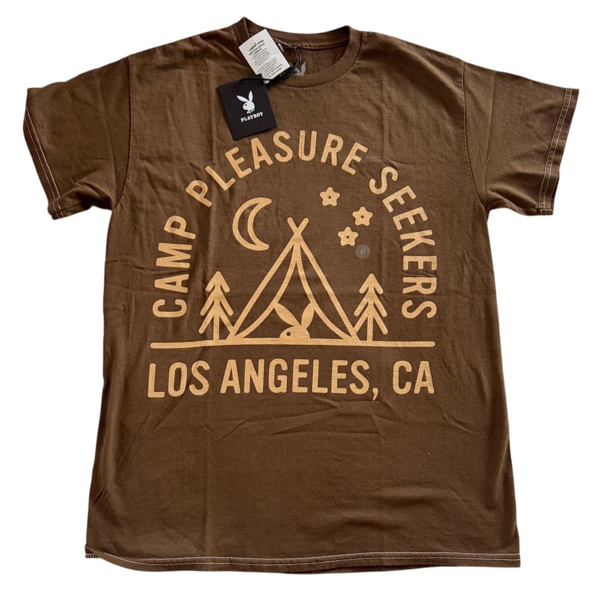 Playboy Camp Pleasure Seekers Graphic T-Shirt Brown Unisex Small